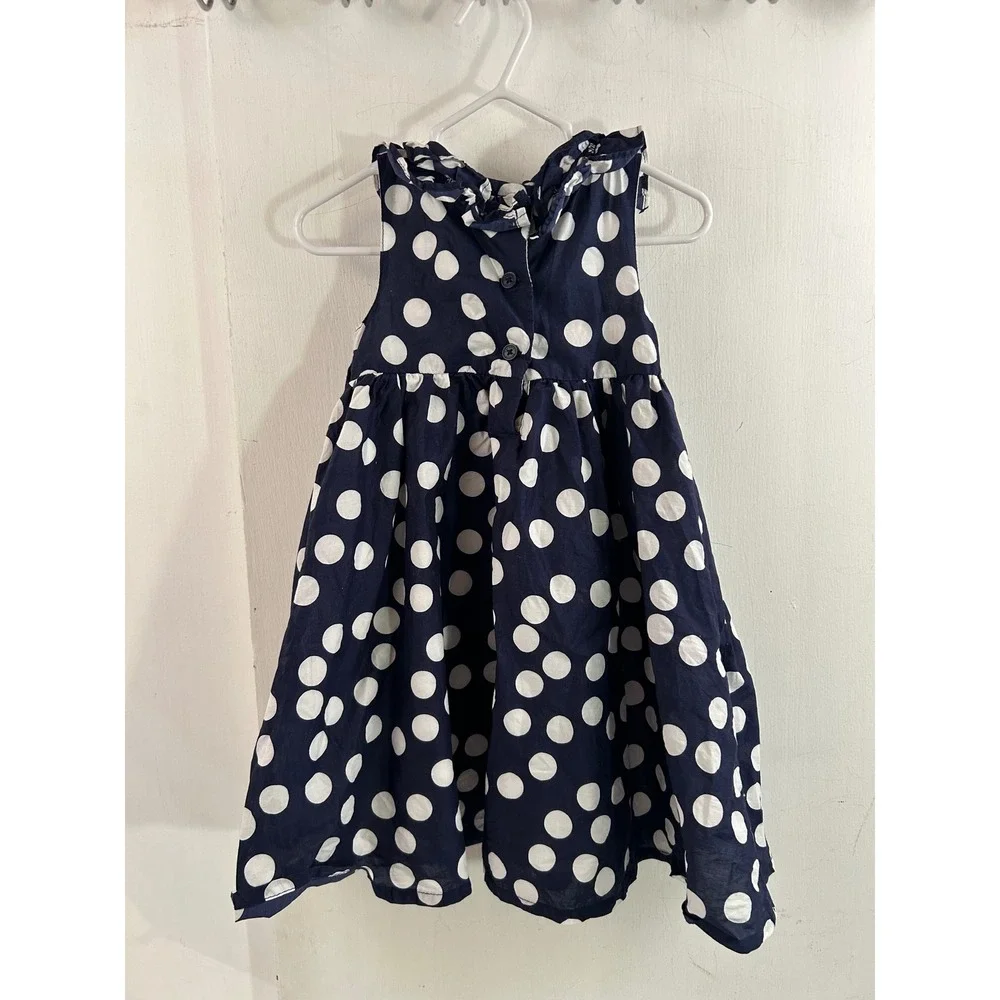 OshKosh B'gosh Polka Dot Dress 2T Navy Blue Ruffle Sleeveless Toddler Girls